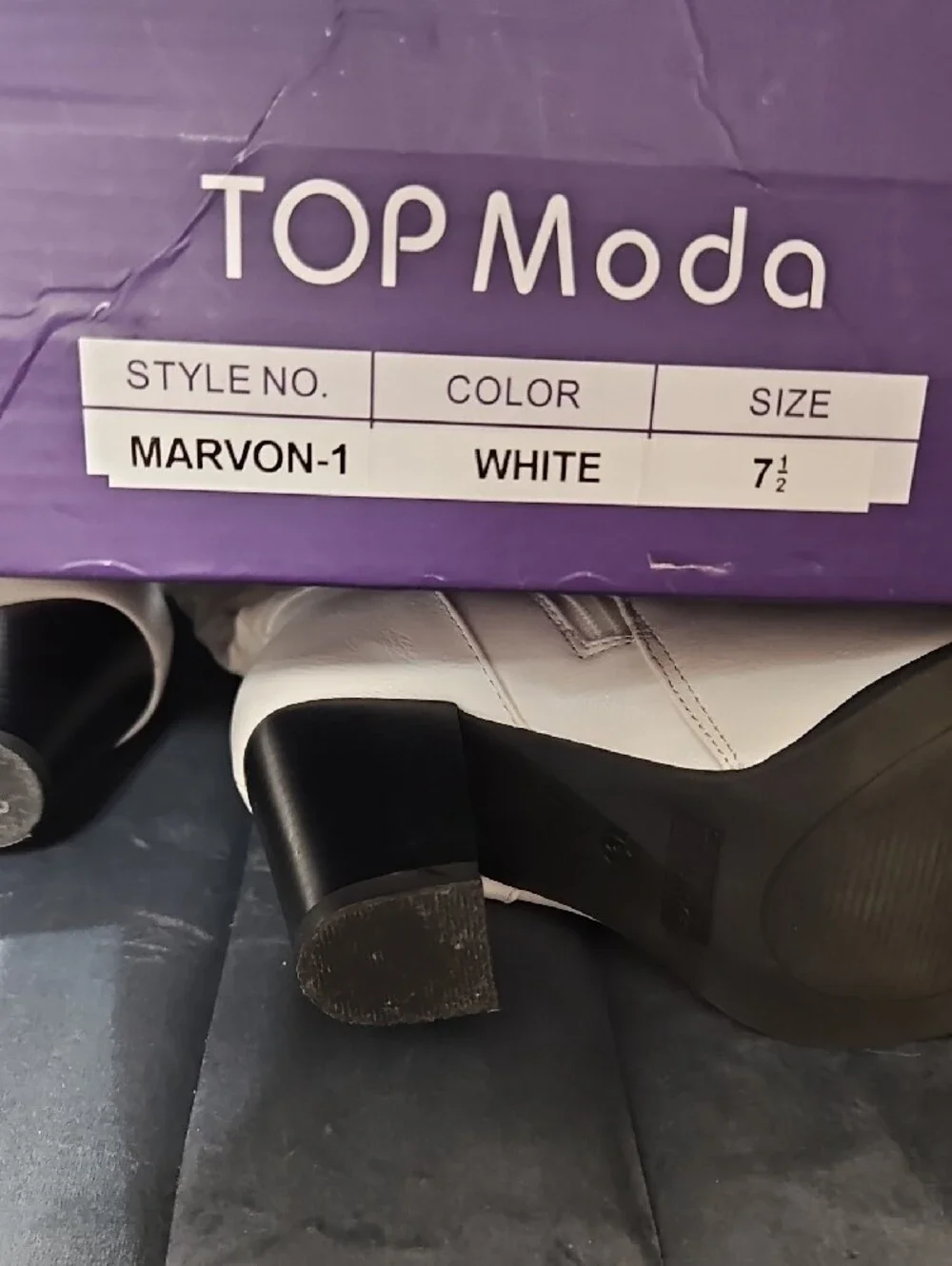 TOP Moda White Over-the-Knee Buckle Heel Boots